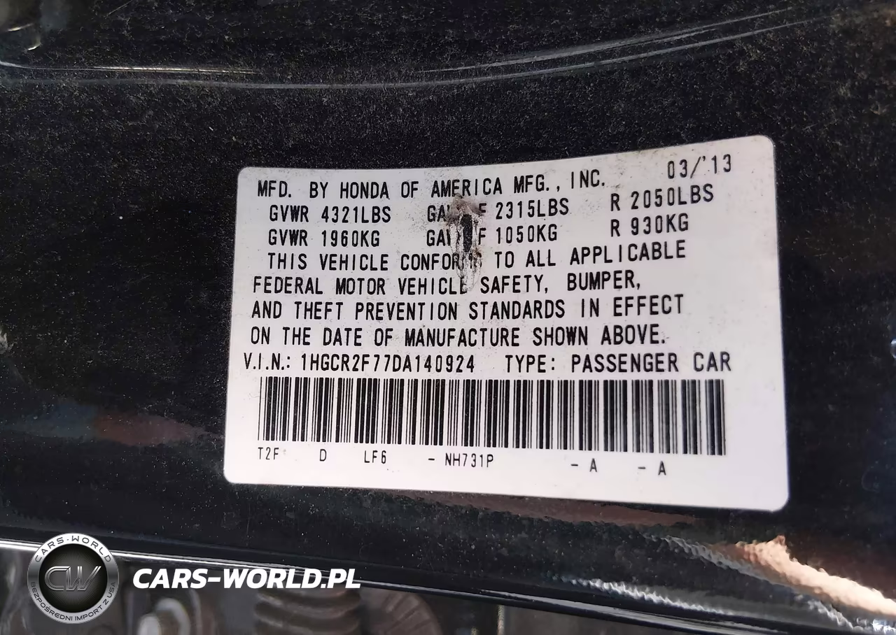 2013 Honda Accord Ex VIN:1HGCR2F77DA140924 - 9
