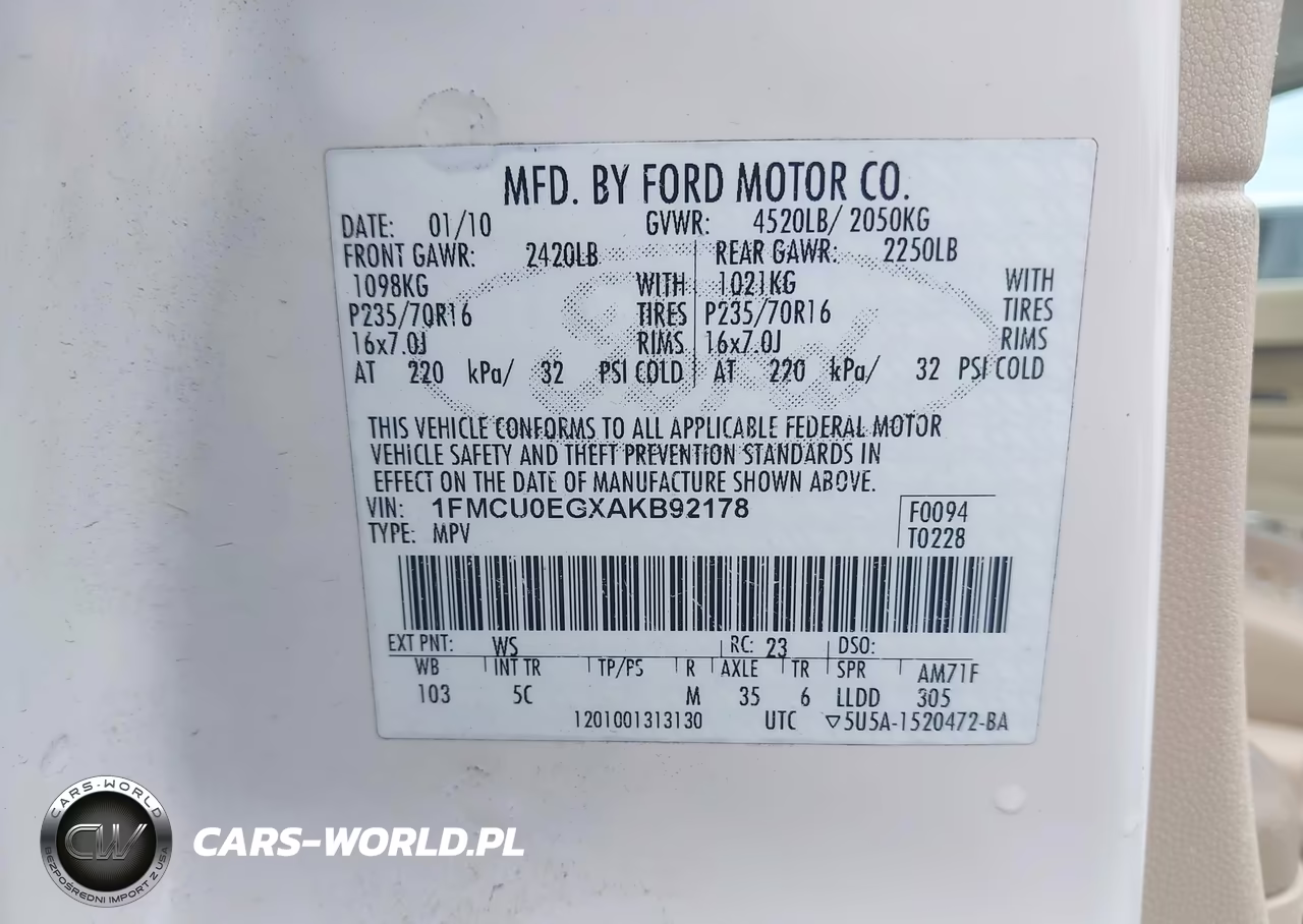 2010 Ford Escape Limited VIN:1FMCU0EGXAKB92178 - 9