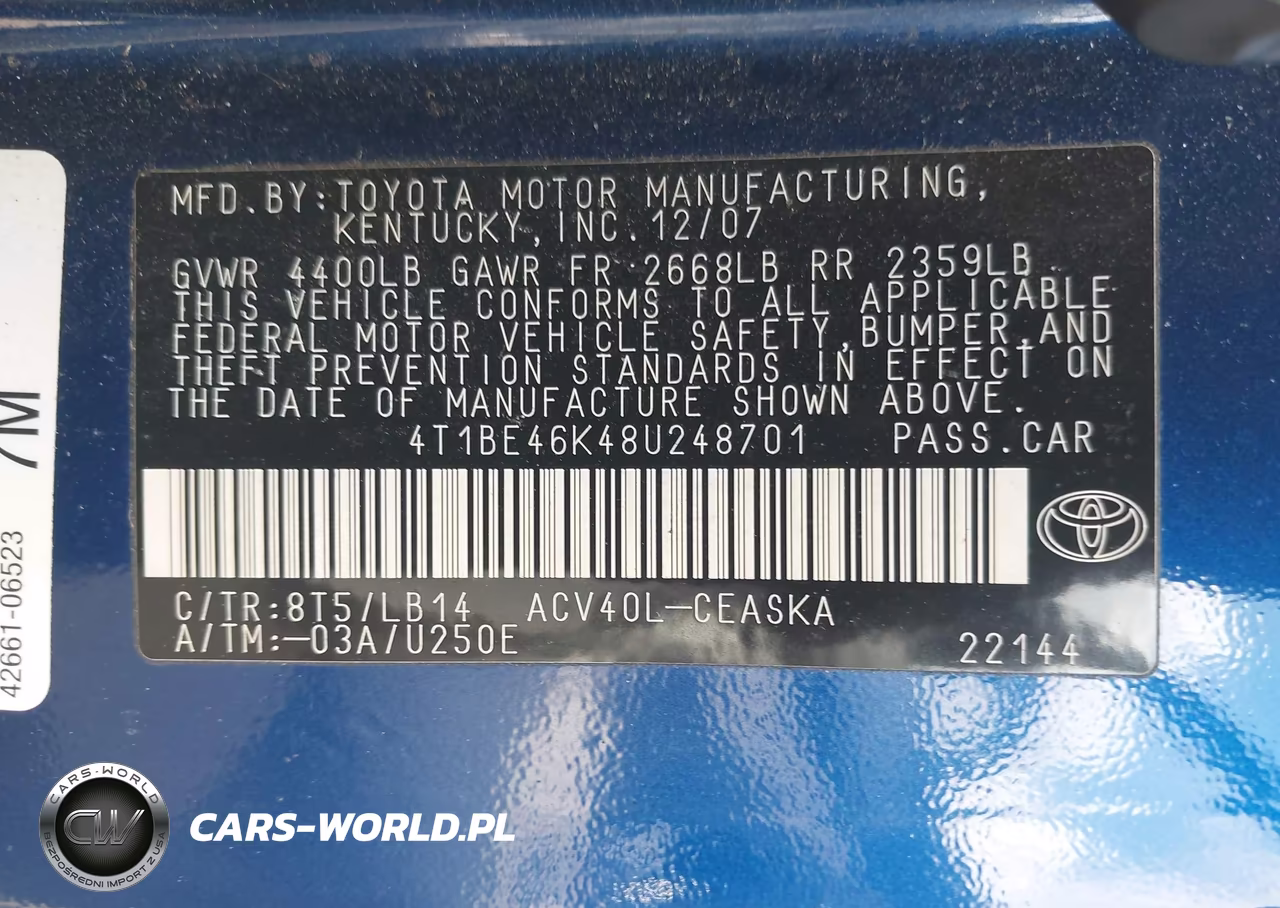 2008 Toyota Camry Se VIN:4T1BE46K48U248701 - 9