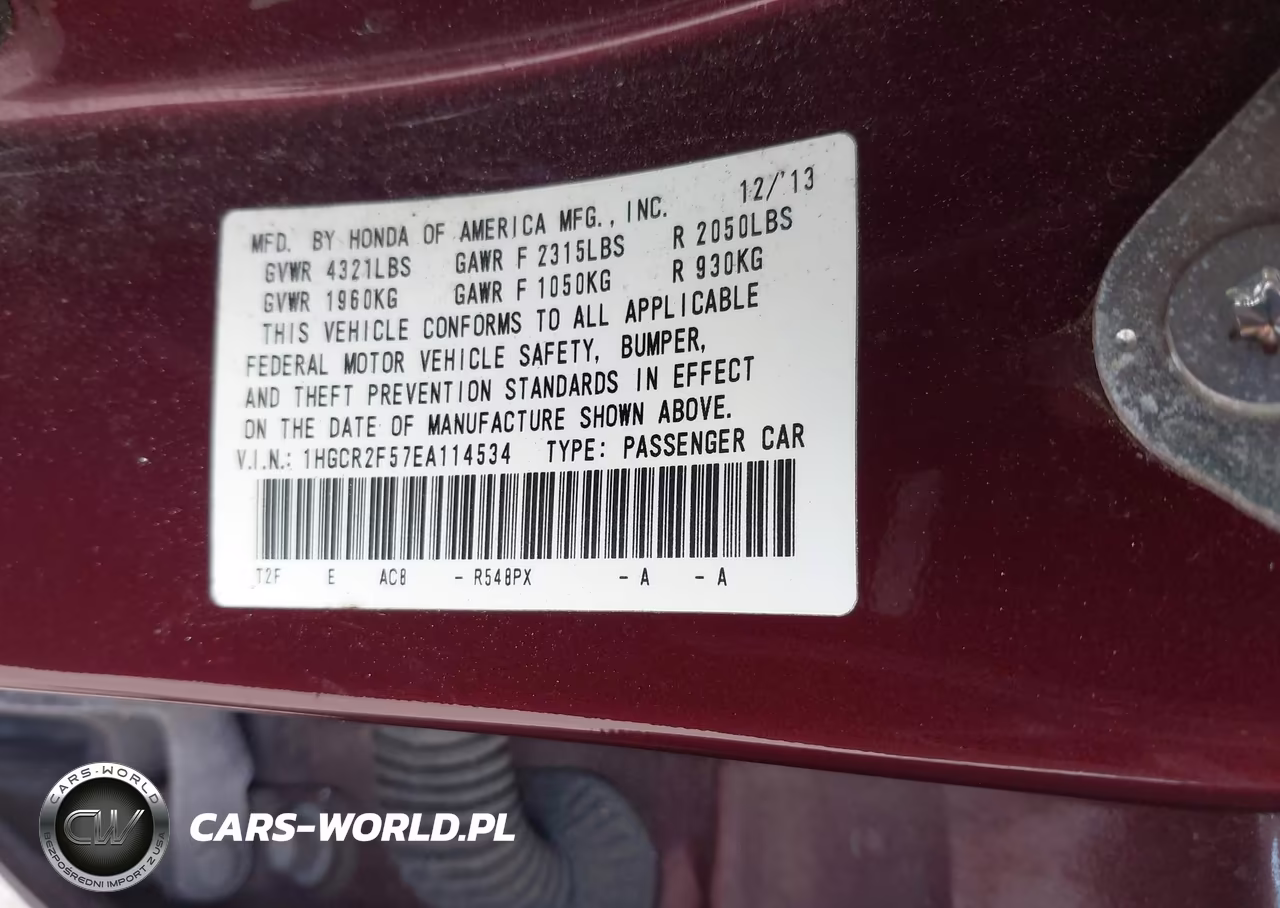 2014 Honda Accord Sport VIN:1HGCR2F57EA114534 - 9