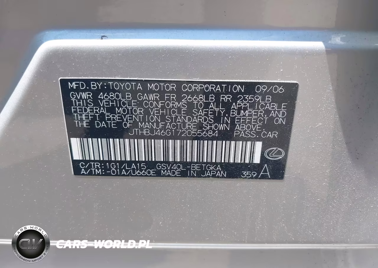 2007 Lexus Es 350 VIN:JTHBJ46G172055684 - 9