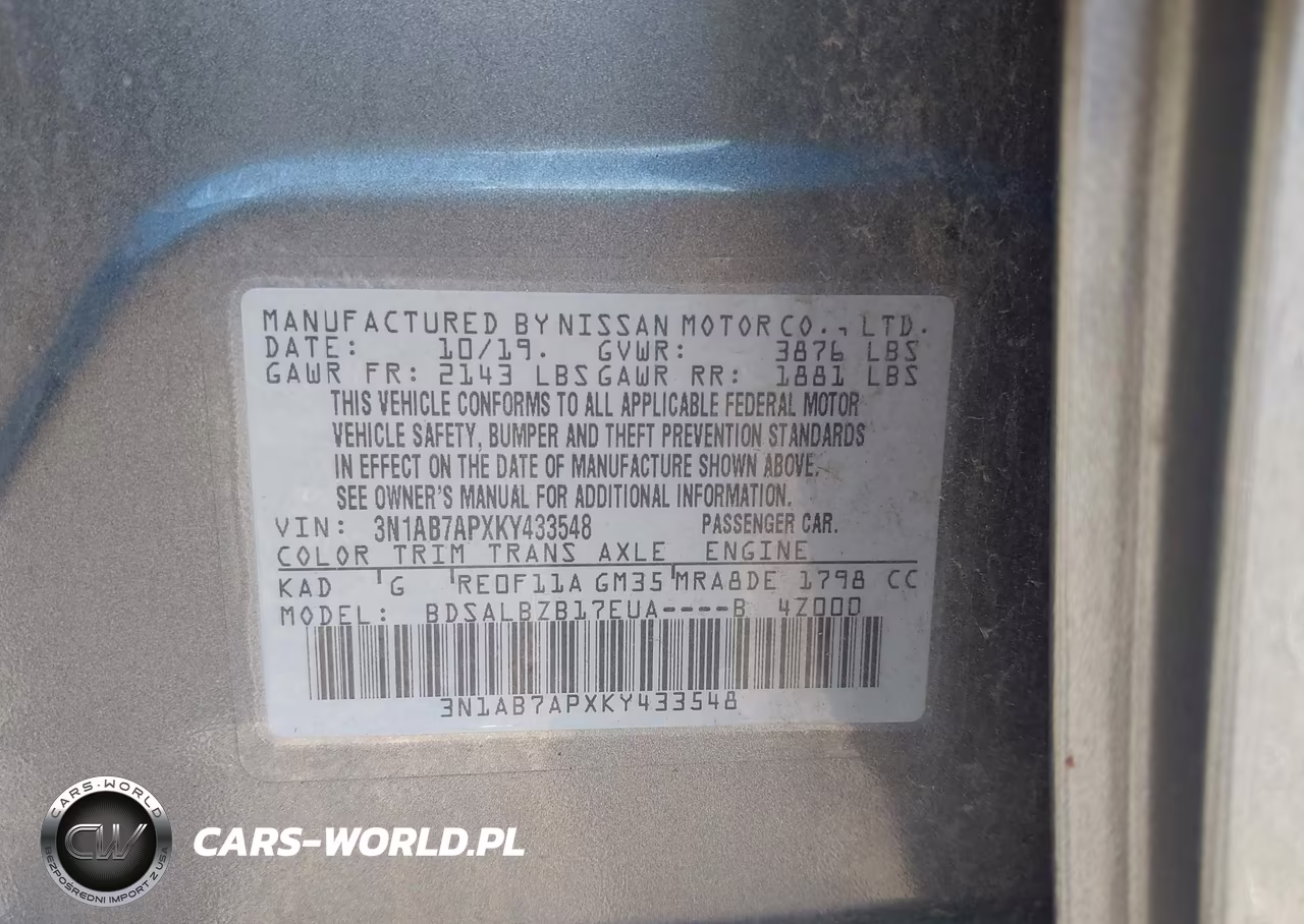 2019 Nissan Sentra S VIN:3N1AB7APXKY433548 - 9