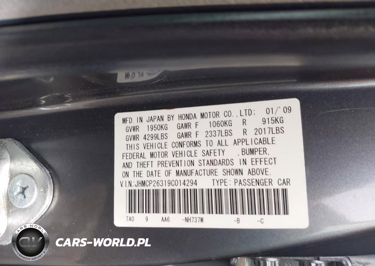 2009 Honda Accord 2.4 Lx VIN:JHMCP26319C014294 - 9
