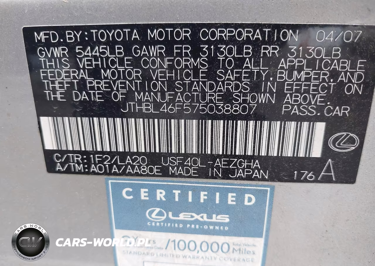 2007 Lexus Ls 460 VIN:JTHBL46F575038807 - 9