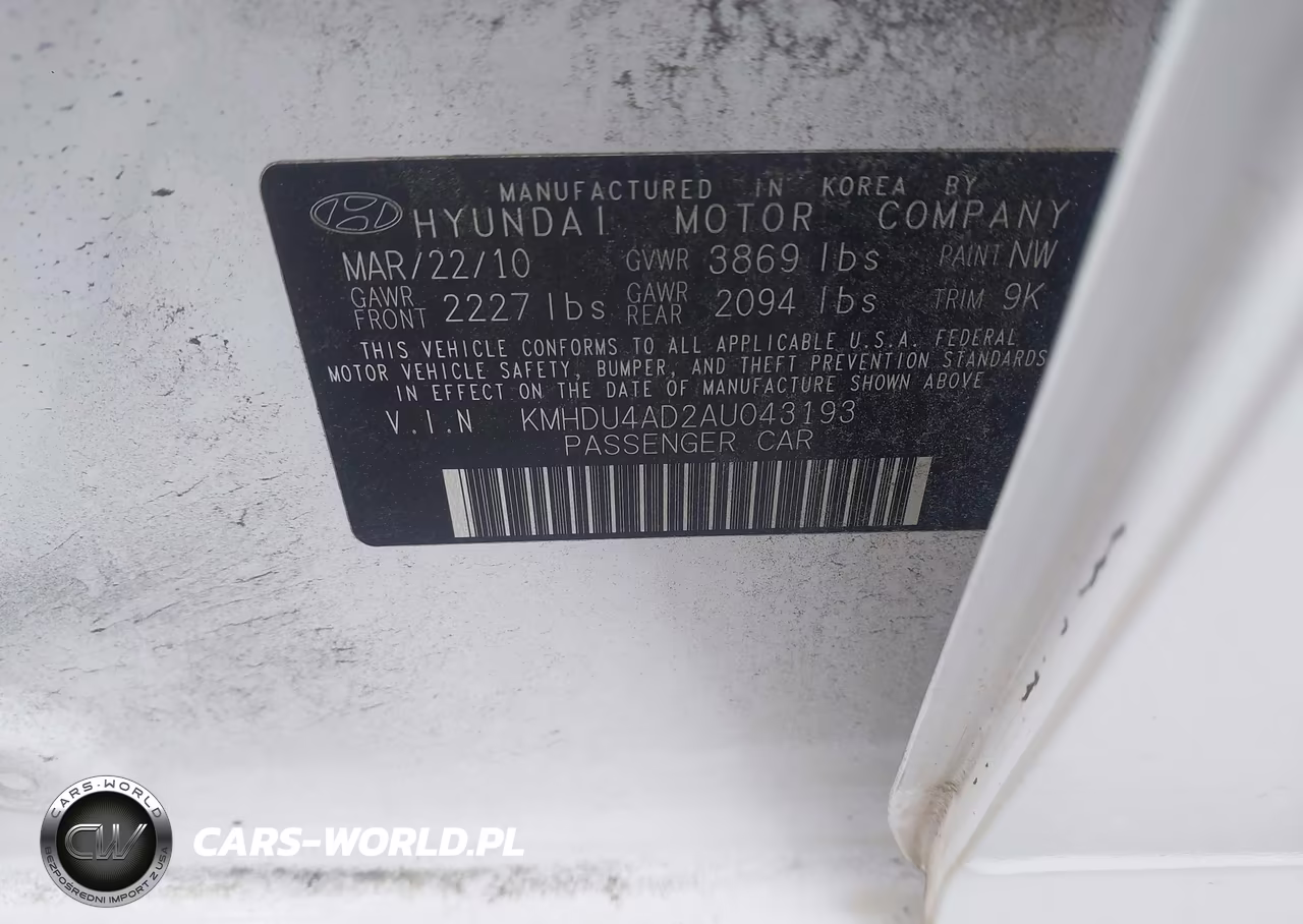 2010 Hyundai Elantra Gls VIN:KMHDU4AD2AU043193 - 9