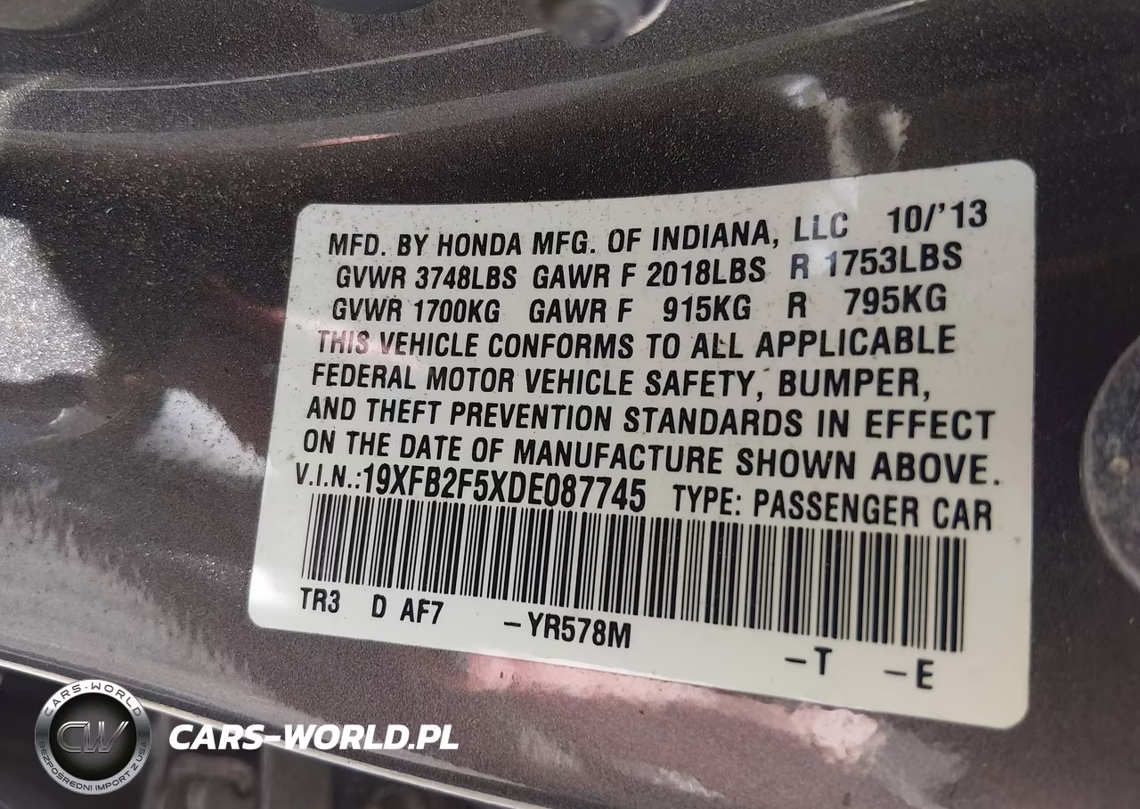 2013 Honda Civic Lx VIN:19XFB2F5XDE087745 - 9