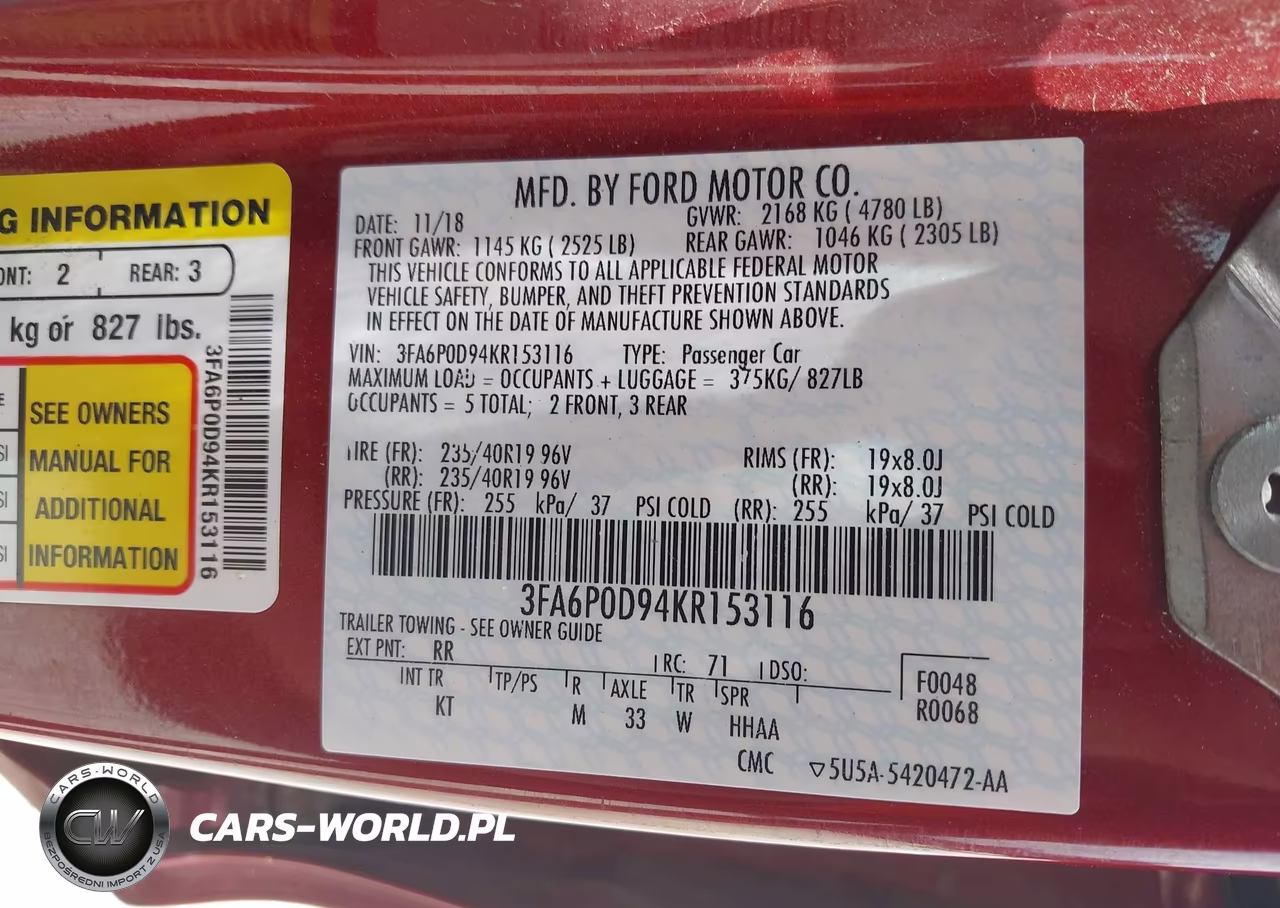 2019 Ford Fusion Titanium VIN:3FA6P0D94KR153116 - 9