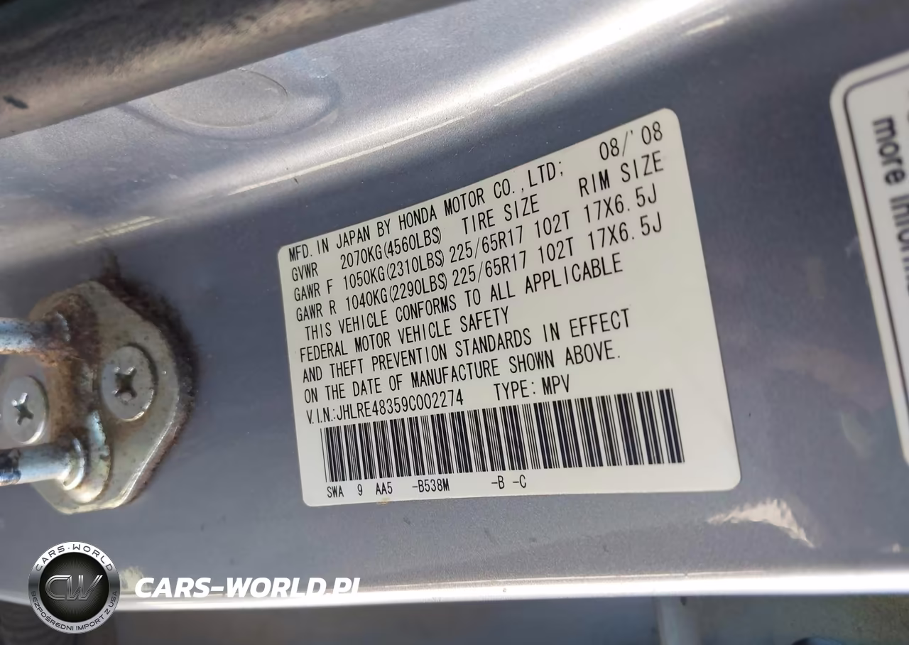 2009 Honda Cr-V Lx VIN:JHLRE48359C002274 - 9