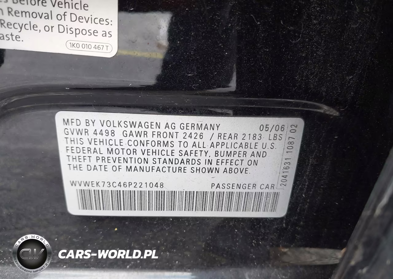 2006 Volkswagen Passat 2.0T VIN:WVWEK73C46P221048 - 9