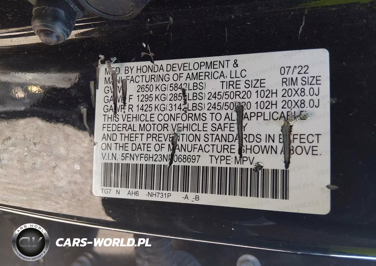 2022 Honda Pilot Awd Special Edition VIN:5FNYF6H23NB068697 - 9