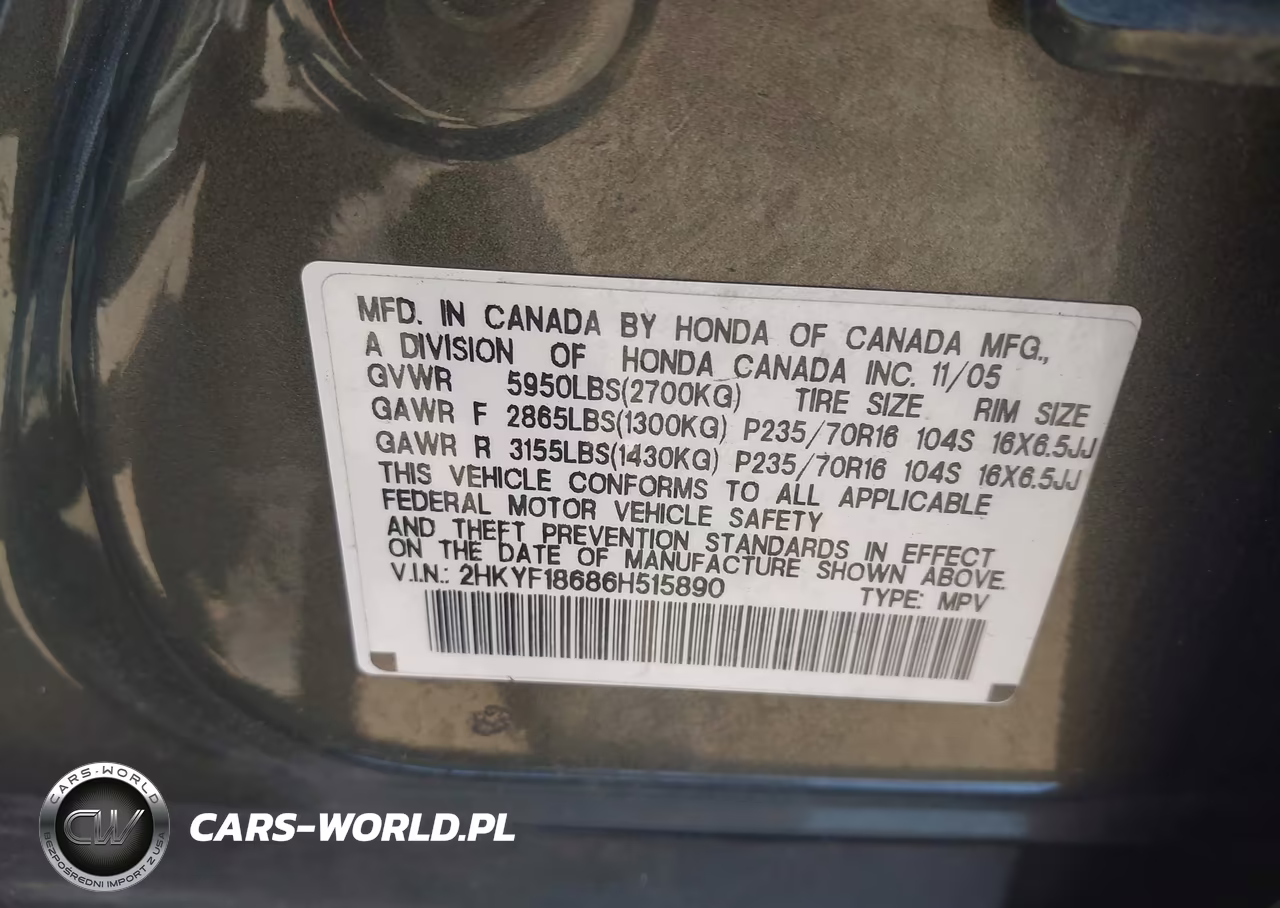 2006 Honda Pilot Ex-L VIN:2HKYF18686H515890 - 9