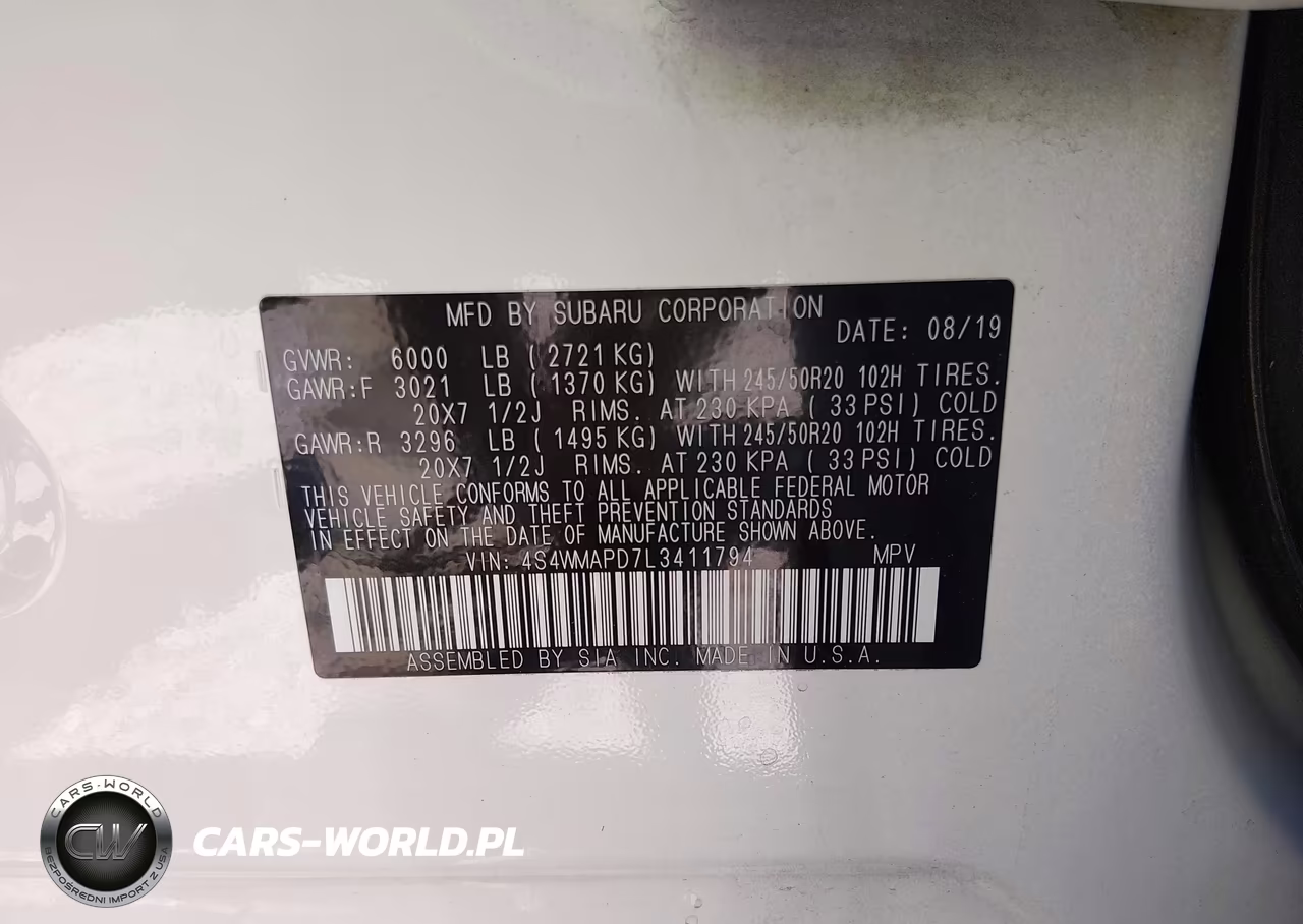2020 Subaru Ascent Limited VIN:4S4WMAPD7L3411794 - 9