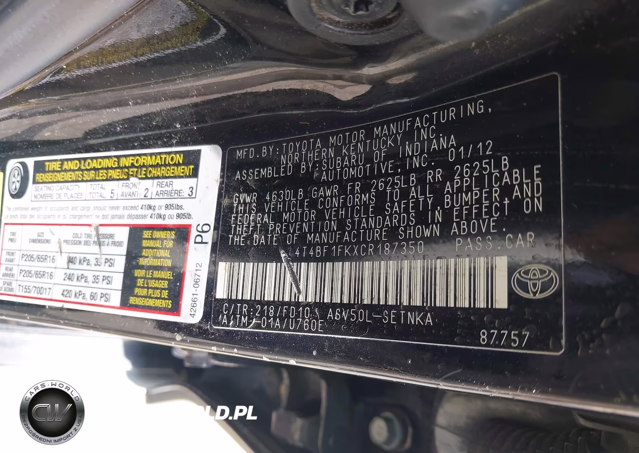 2012 Toyota Camry Le VIN:4T4BF1FKXCR187350 - 9