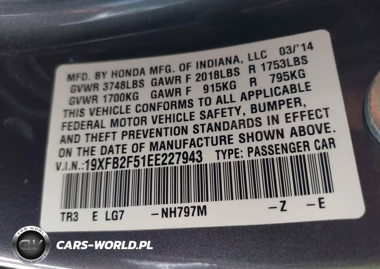 2014 Honda Civic Lx VIN:19XFB2F51EE227943 - 9