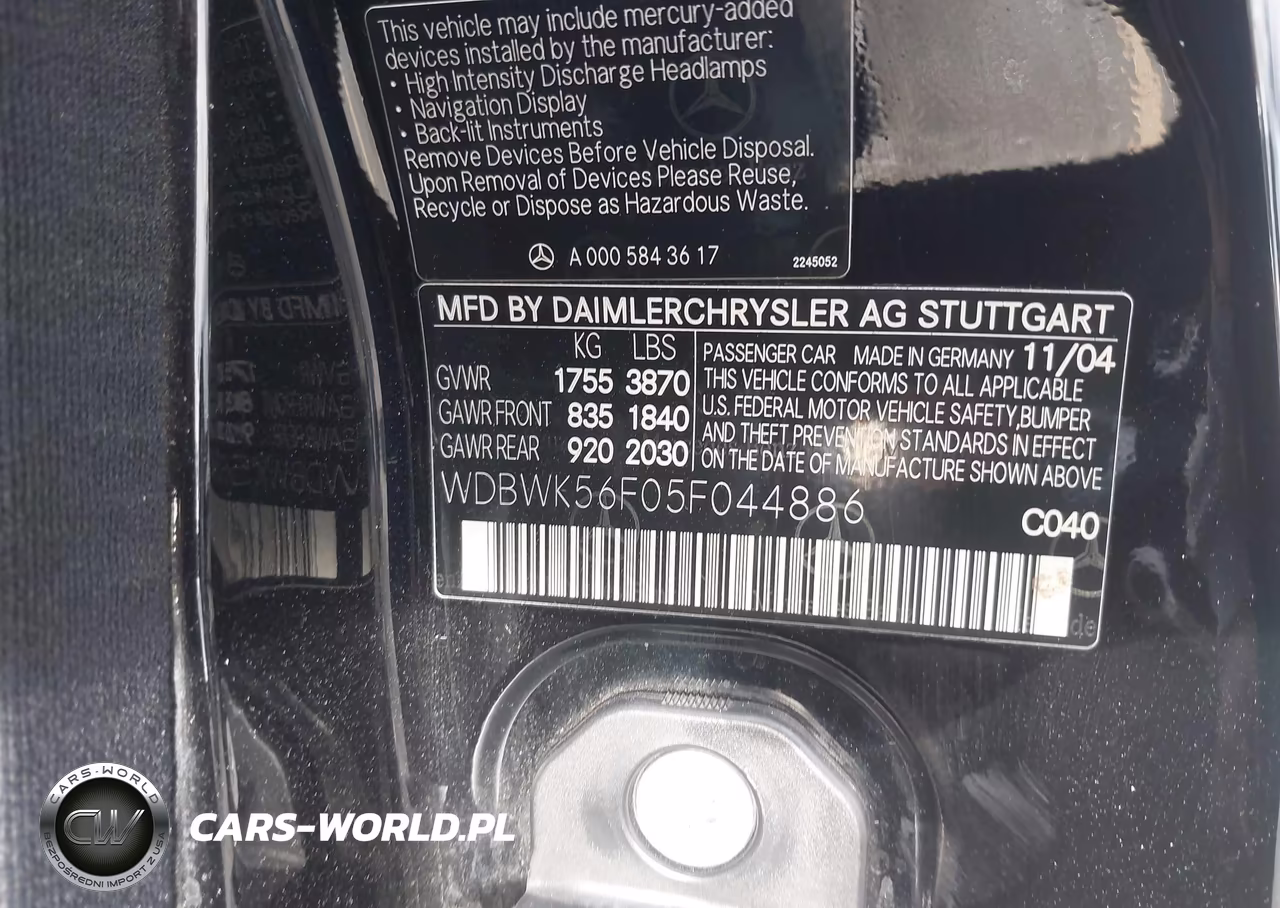 2005 Mercedes-Benz Slk 350 VIN:WDBWK56F05F044886 - 9