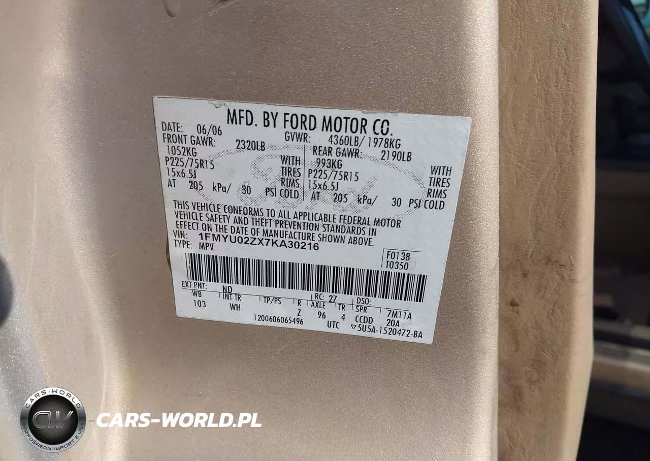 2007 Ford Escape Xls-Xls Manual VIN:1FMYU02ZX7KA30216 - 9