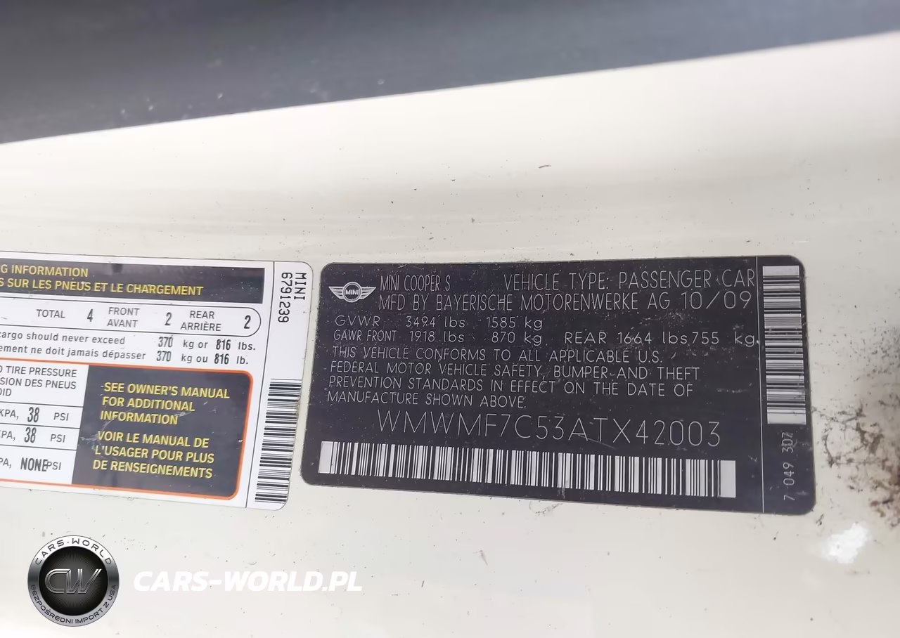 2010 Mini Cooper S VIN:WMWMF7C53ATX42003 - 9