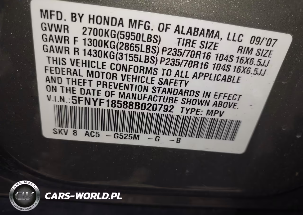 2008 Honda Pilot Ex-L VIN:5FNYF18588B020792 - 9