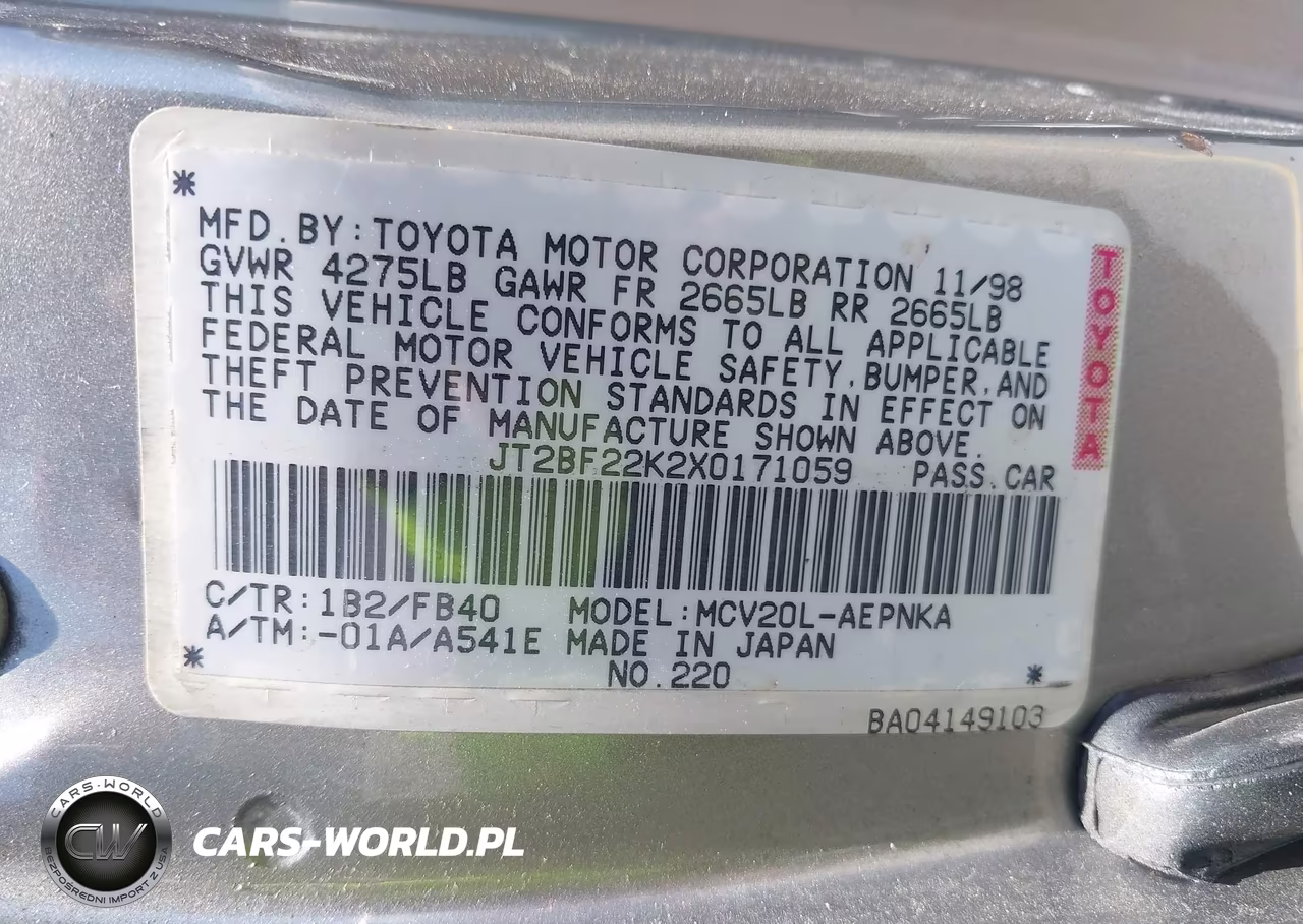 1999 Toyota Camry Le V6 VIN:JT2BF22K2X0171059 - 9