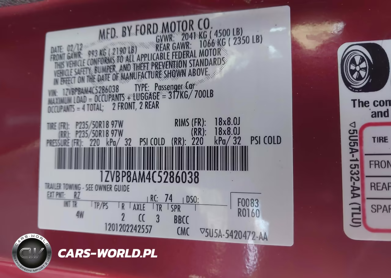 2012 Ford Mustang V6 Premium VIN:1ZVBP8AM4C5286038 - 9