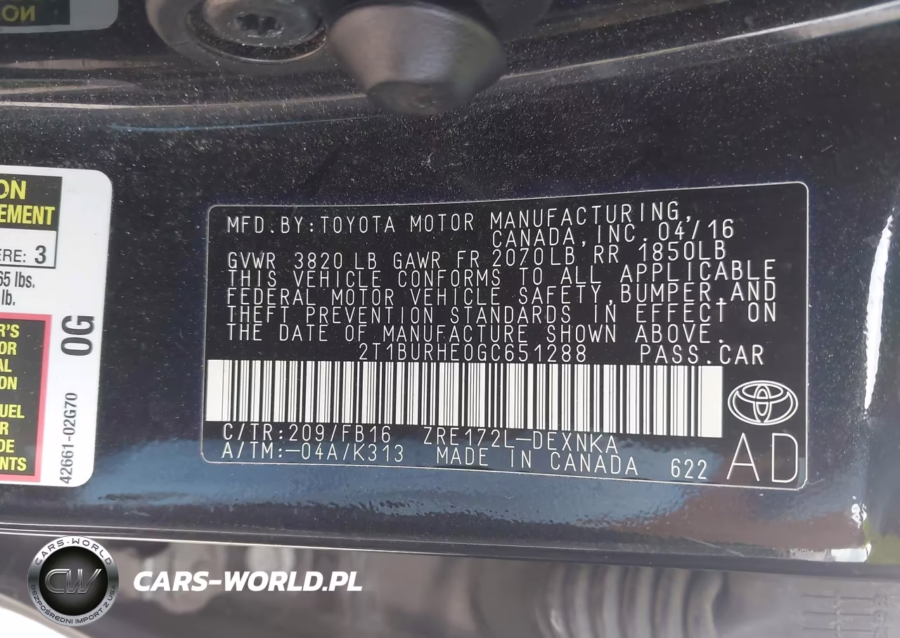 2016 Toyota Corolla Le VIN:2T1BURHE0GC651288 - 9
