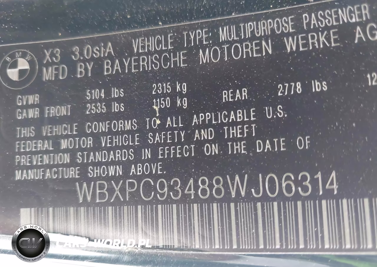 2008 BMW X3 3.0Si VIN:WBXPC93488WJ06314 - 9