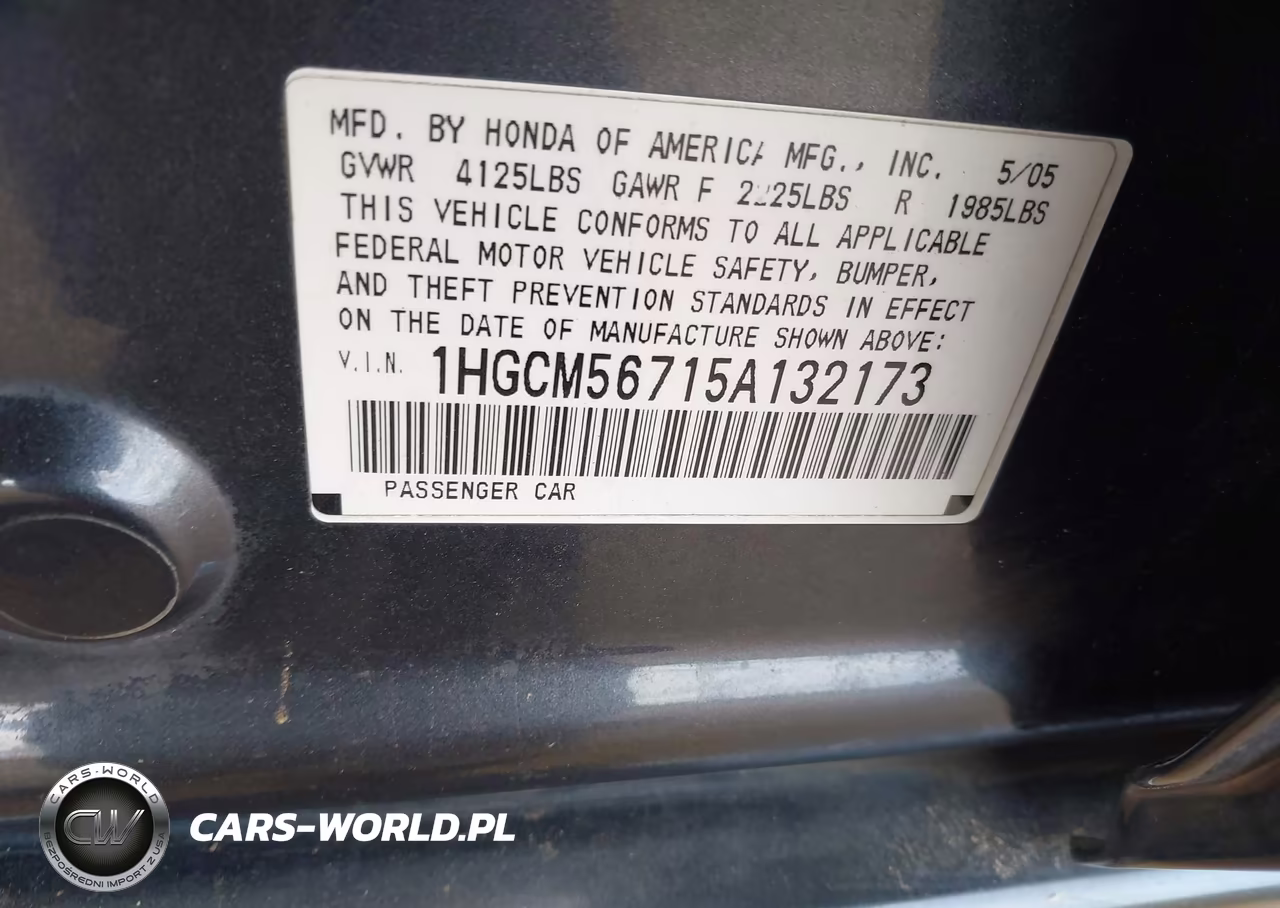 2005 Honda Accord 2.4 Ex VIN:1HGCM56715A132173 - 9