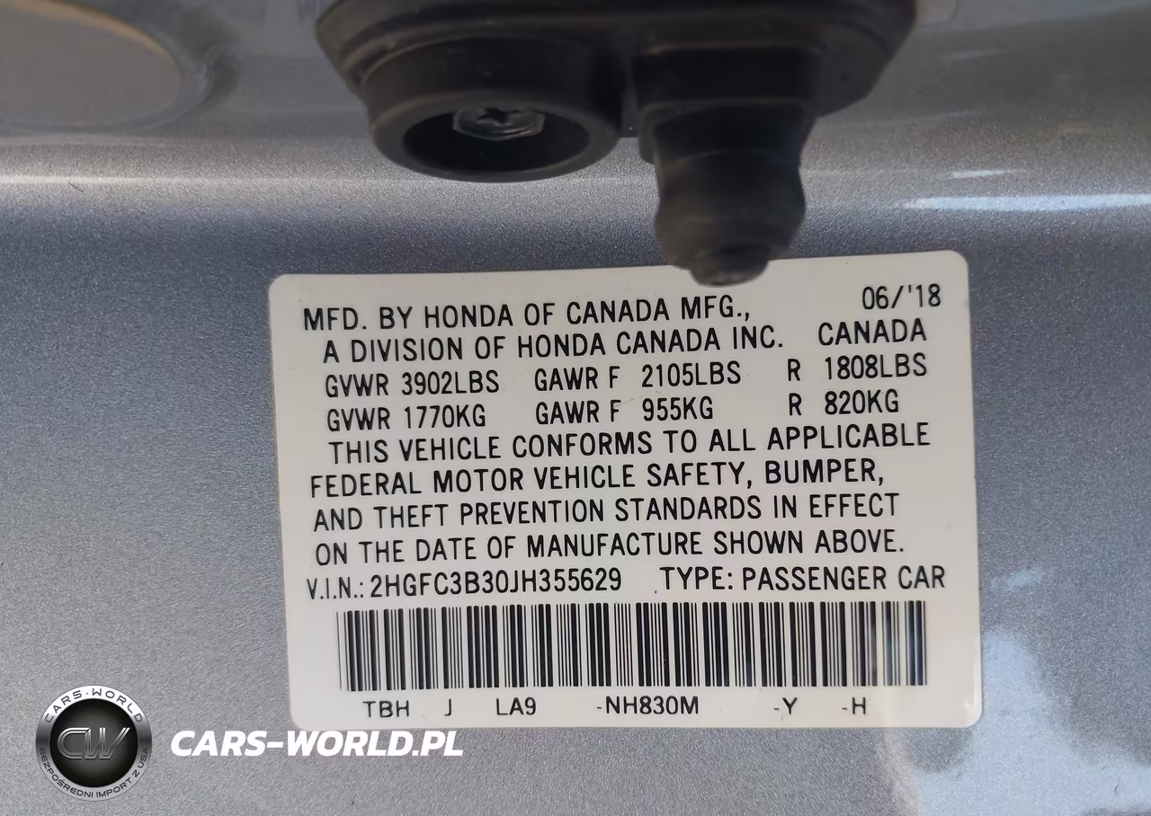 2018 Honda Civic Ex-T VIN:2HGFC3B30JH355629 - 9
