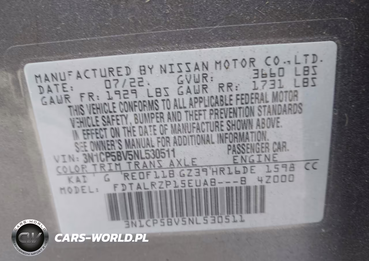 2022 Nissan Kicks S Xtronic Cvt VIN:3N1CP5BV5NL530511 - 9