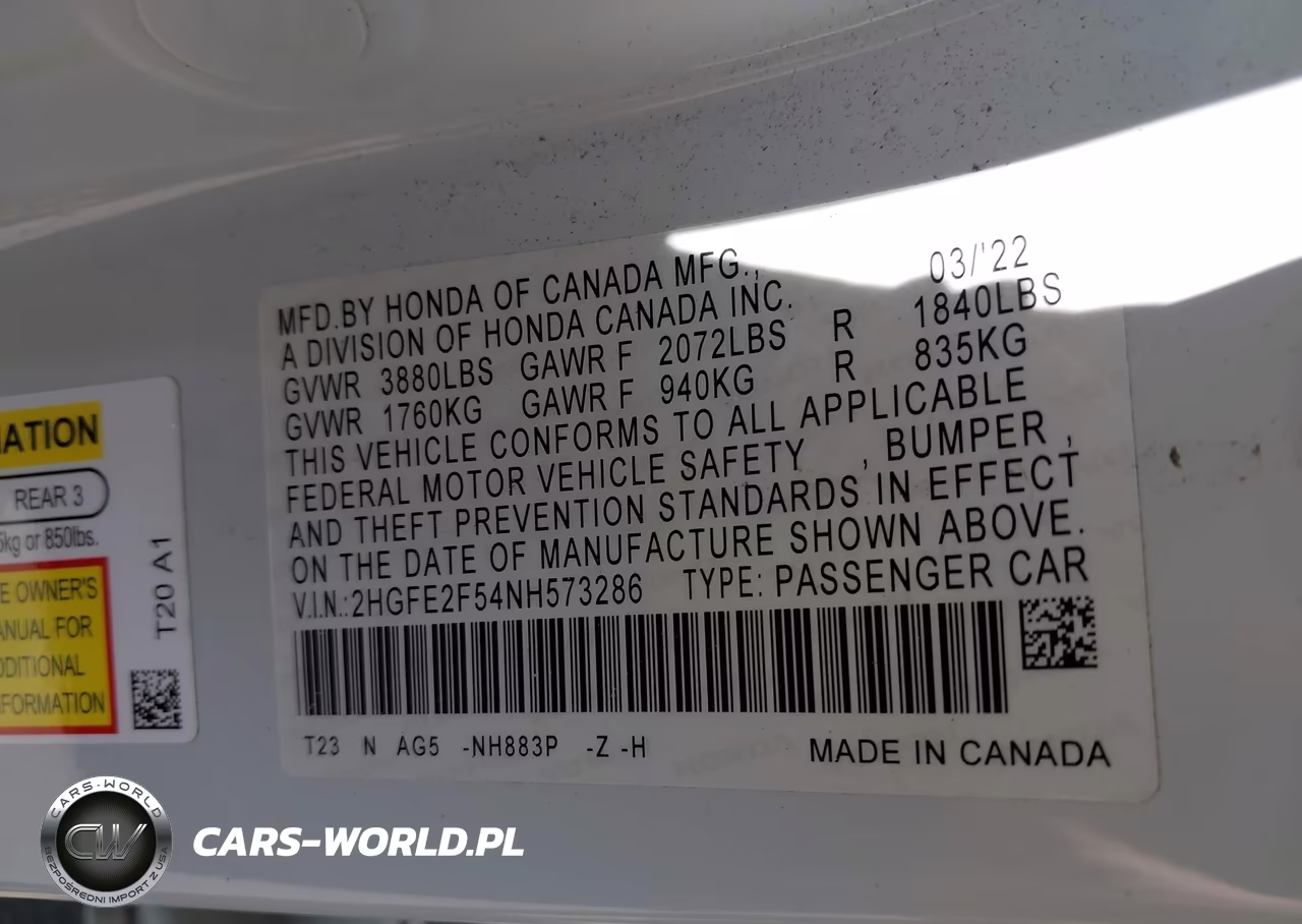 2022 Honda Civic Sport VIN:2HGFE2F54NH573286 - 9