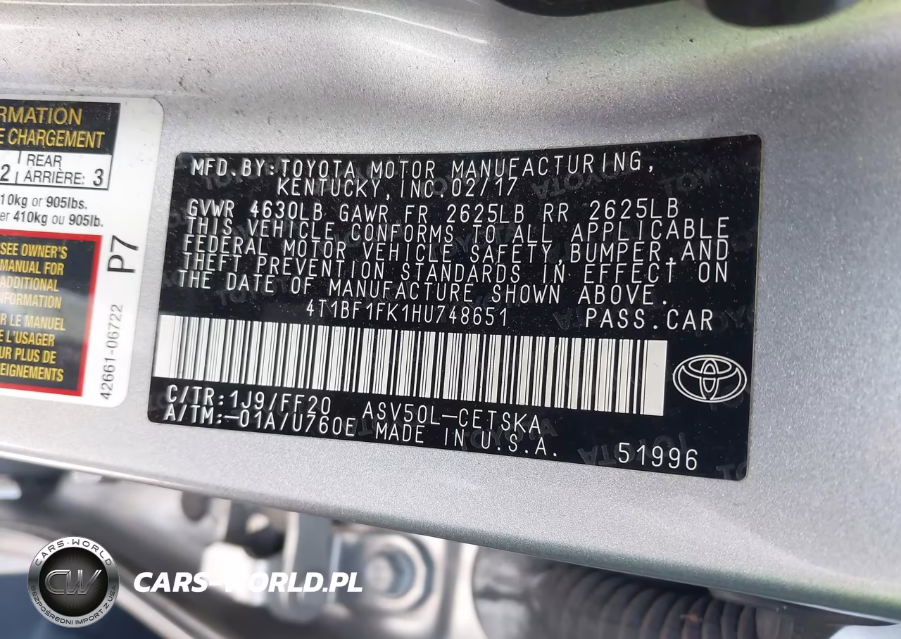 2017 Toyota Camry Se VIN:4T1BF1FK1HU748651 - 9
