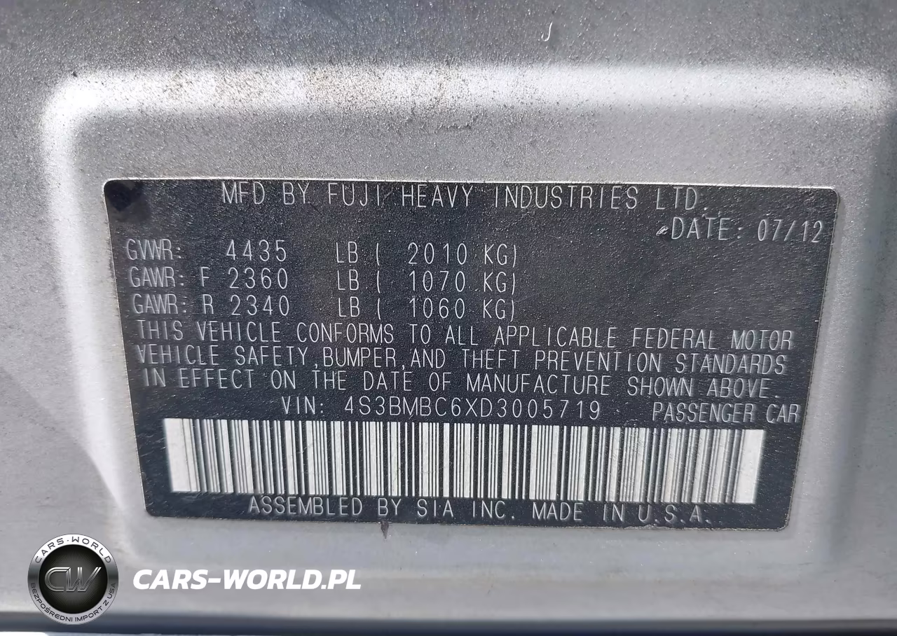 2013 Subaru Legacy 2.5I Premium VIN:4S3BMBC6XD3005719 - 9