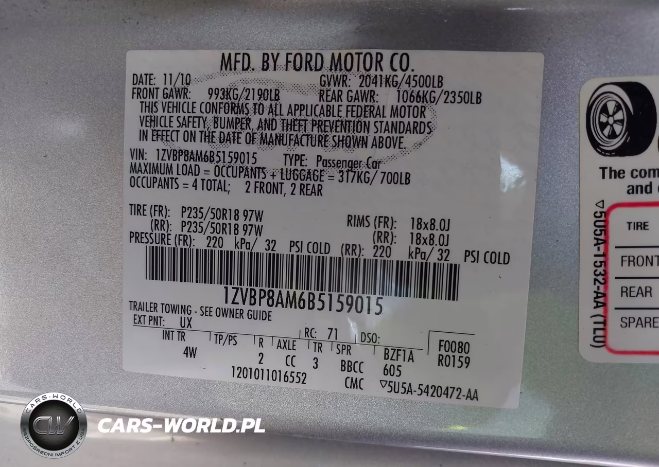 2011 Ford Mustang V6 Premium VIN:1ZVBP8AM6B5159015 - 9