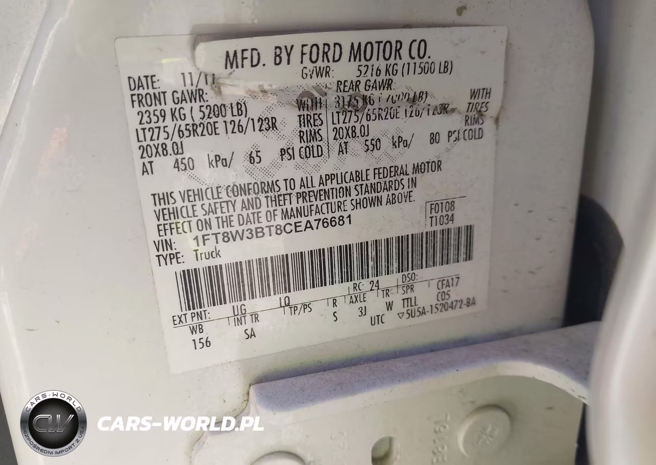 2012 Ford F-350 Lariat VIN:1FT8W3BT8CEA76681 - 8