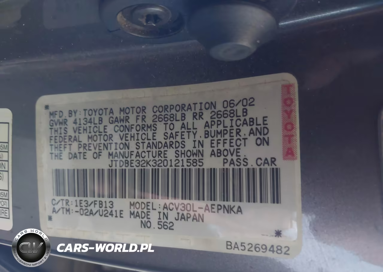 2002 Toyota Camry Le VIN:JTDBE32K320121585 - 9