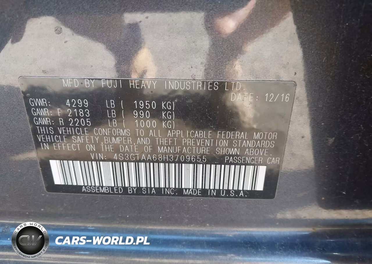 2017 Subaru Impreza 2.0I VIN:4S3GTAA68H3709655 - 9