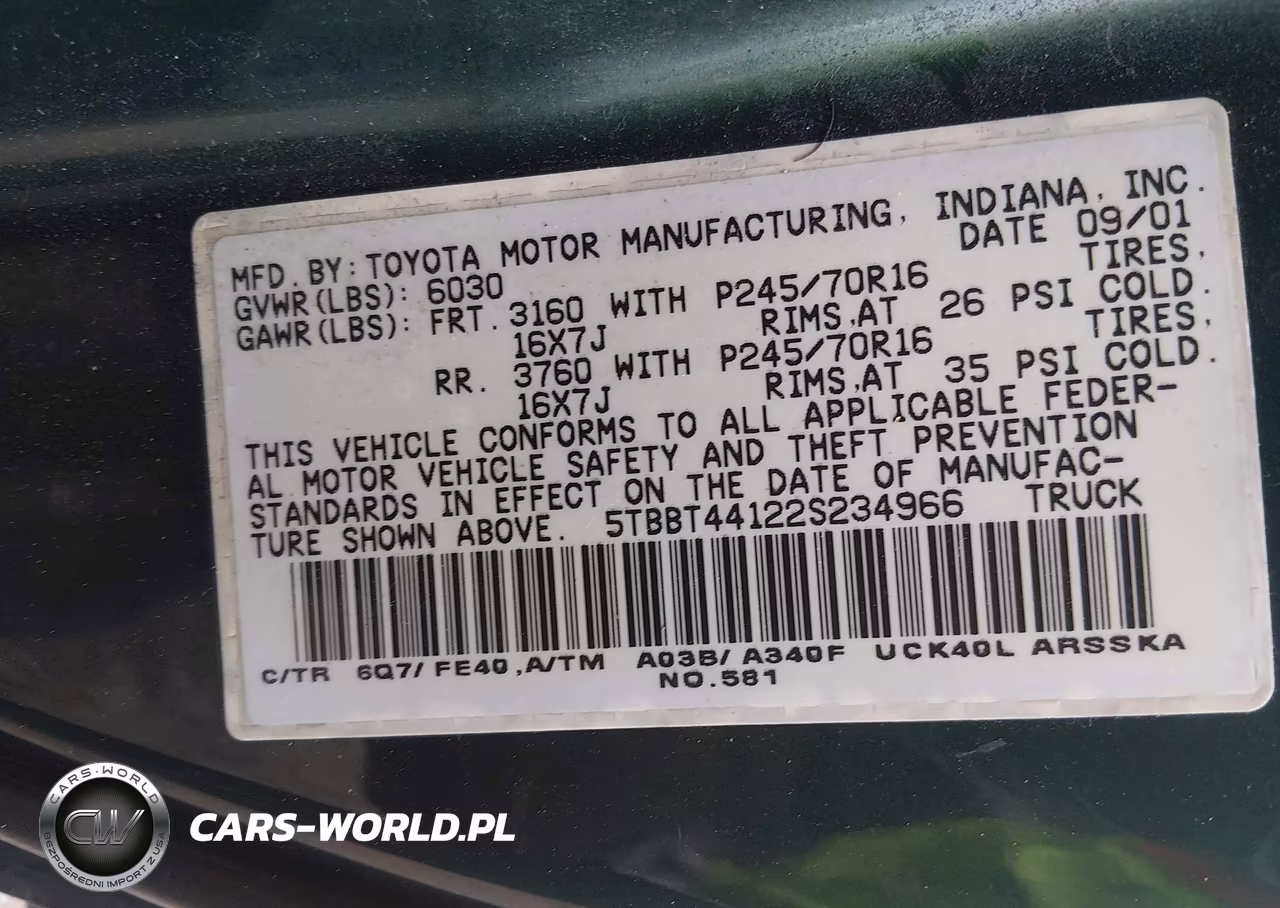 2002 Toyota Tundra Sr5 V8 VIN:5TBBT44122S234966 - 9