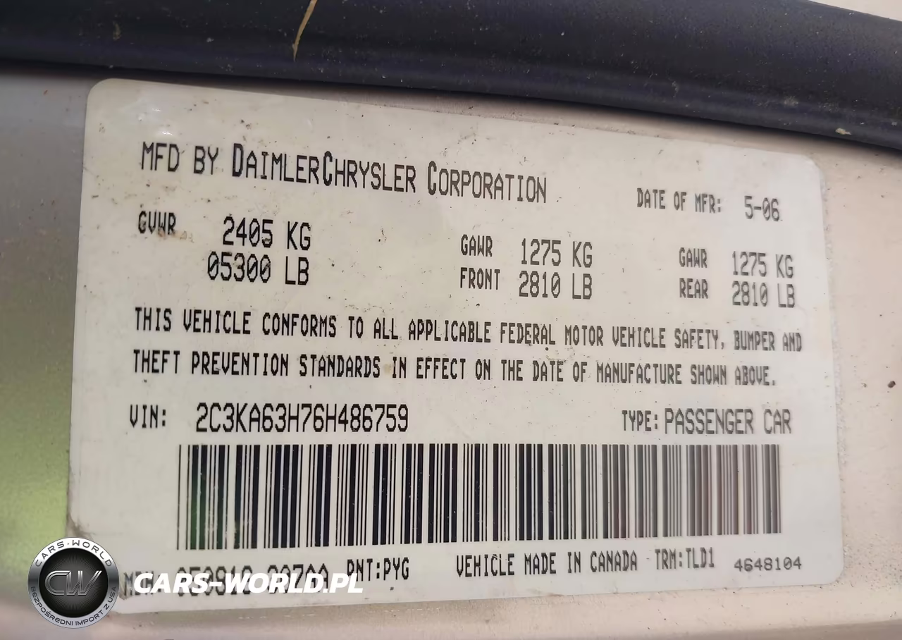 2006 Chrysler 300C VIN:2C3KA63H76H486759 - 9