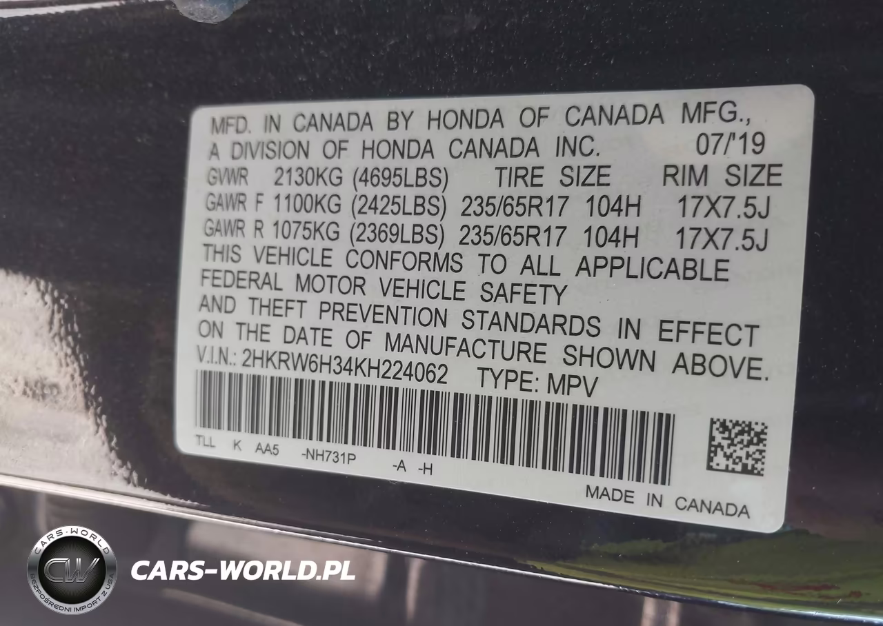 2019 Honda Cr-V Lx VIN:2HKRW6H34KH224062 - 9