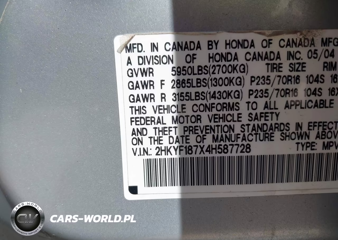 2004 Honda Pilot Ex-L VIN:2HKYF187X4H587728 - 9