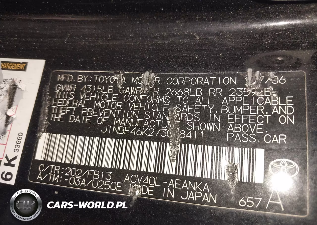 2007 Toyota Camry Le VIN:JTNBE46K273038411 - 9