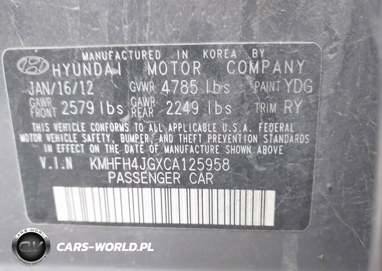 2012 Hyundai Azera VIN:KMHFH4JGXCA125958 - 9