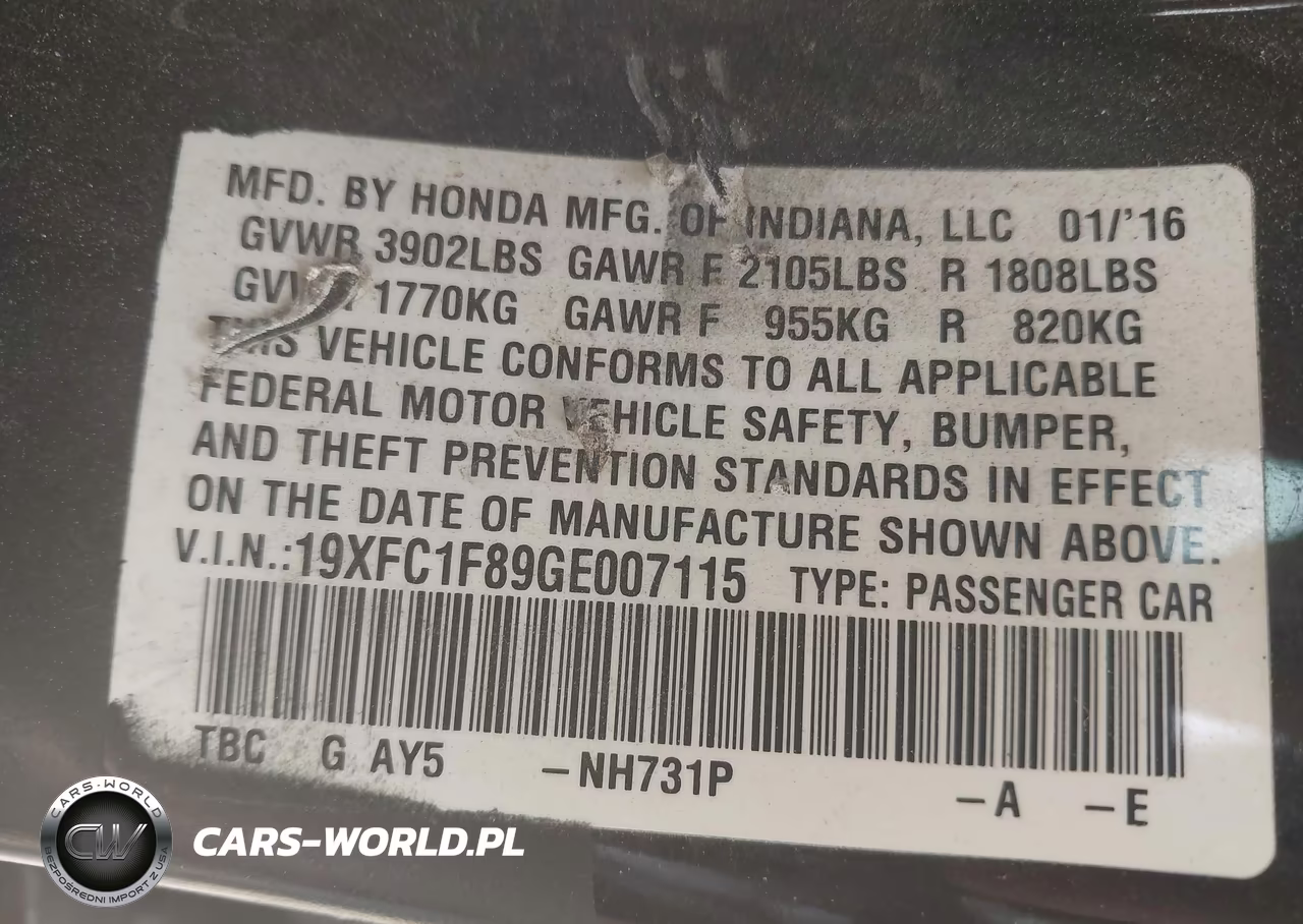 2016 Honda Civic Ex-L VIN:19XFC1F89GE007115 - 9