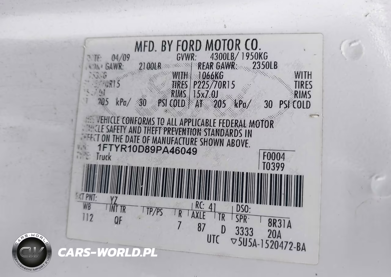 2009 Ford Ranger Sport-Xl-Xlt VIN:1FTYR10D89PA46049 - 9