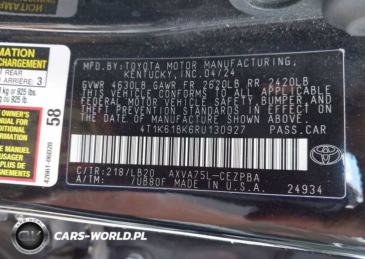 2024 Toyota Camry Xse VIN:4T1K61BK6RU130927 - 9
