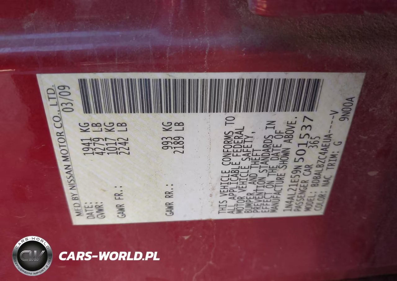 2009 Nissan Altima 2.5 S VIN:1N4AL21E59N501537 - 9
