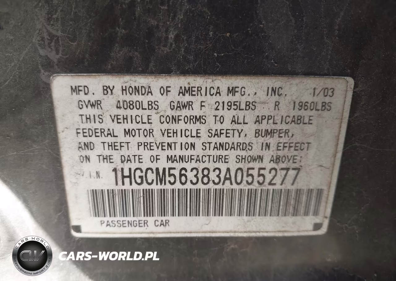 2003 Honda Accord 2.4 Lx VIN:1HGCM56383A055277 - 9