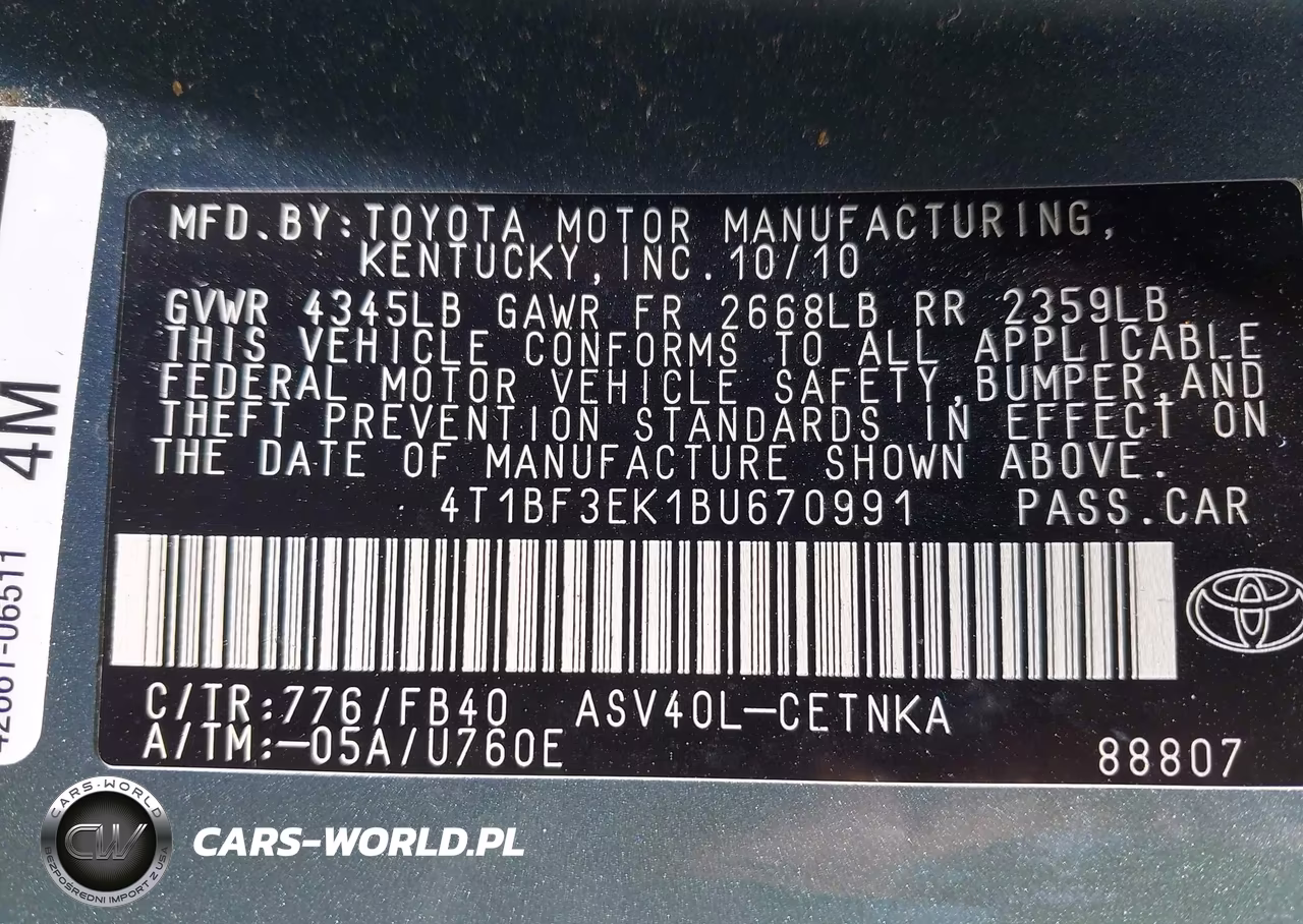 2011 Toyota Camry Le VIN:4T1BF3EK1BU670991 - 9