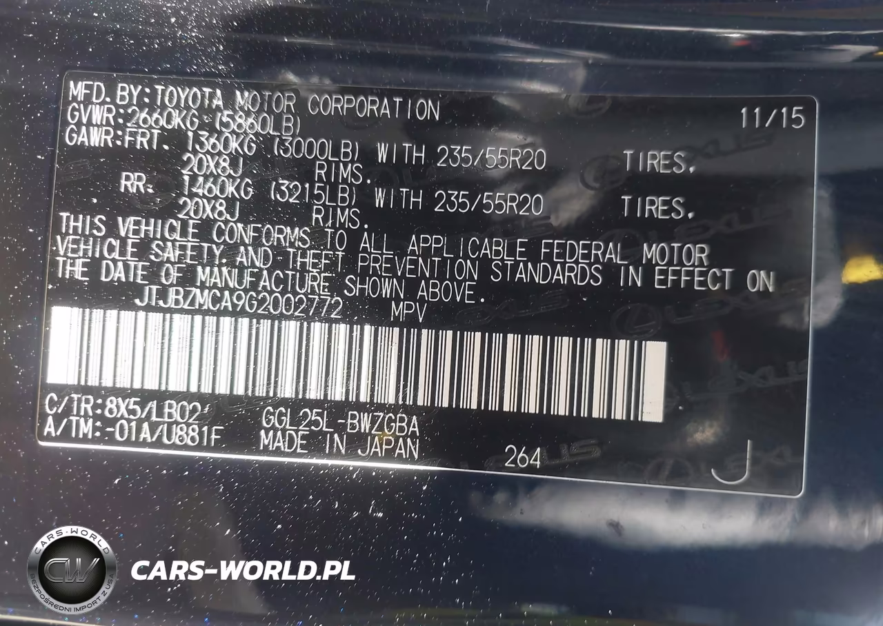 2016 Lexus Rx 350 VIN:JTJBZMCA9G2002772 - 9