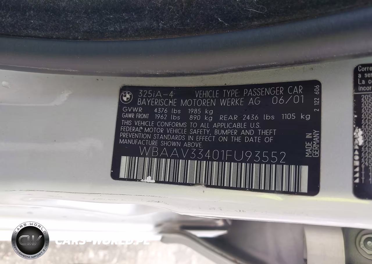 2001 BMW 325I VIN:WBAAV33401FU93552 - 9